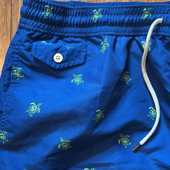 Polo Ralph Lauren men’s swim trunks - XL - blue with green turtles - pockets - Picture 4 of 7